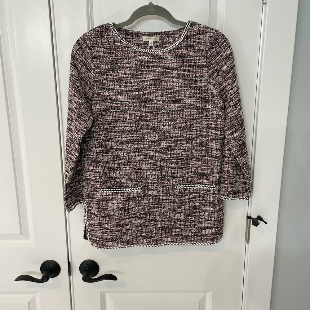 Max studio Tunic top burgundy mult color size Small NWT